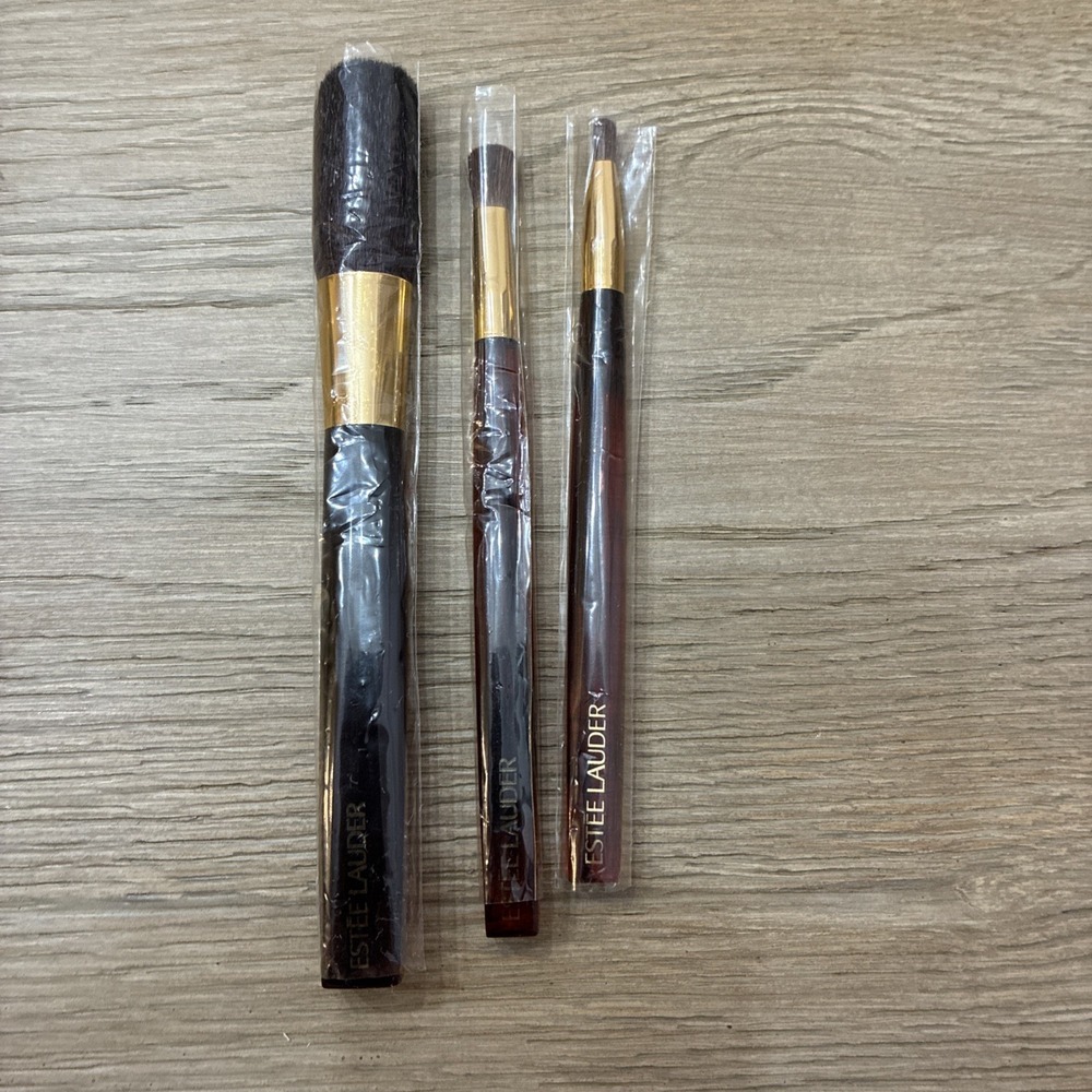 Estee Lauder 3 Pc Blush~Eyeshadow Brush Brown Makeup Brush Set  New